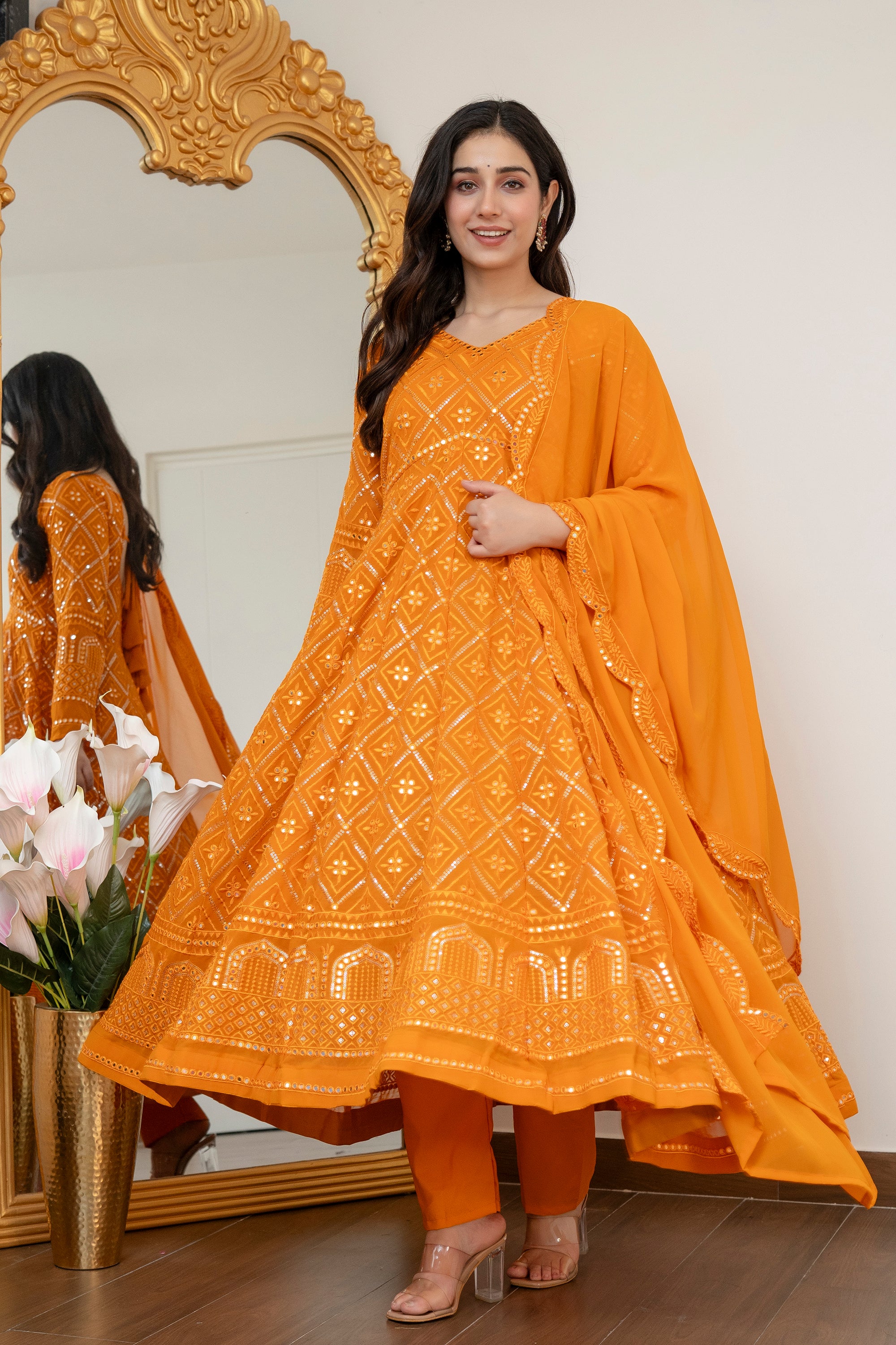 Mustard yellow Coloured Anarkali Suit Set