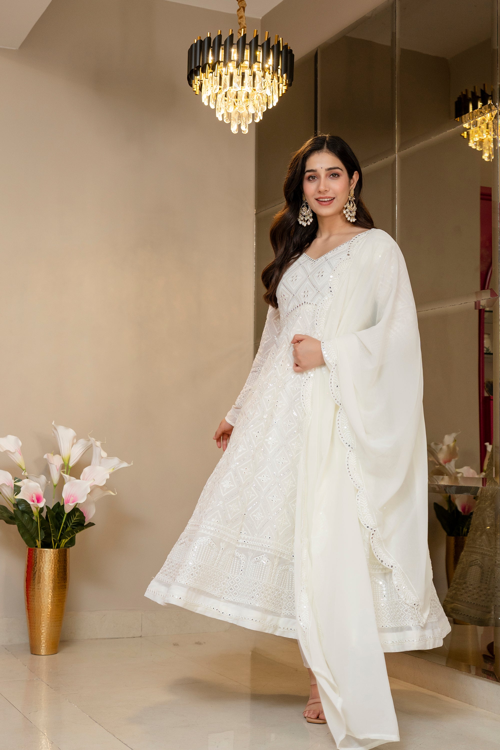 Off-White Coloured Anarkali Suit Set