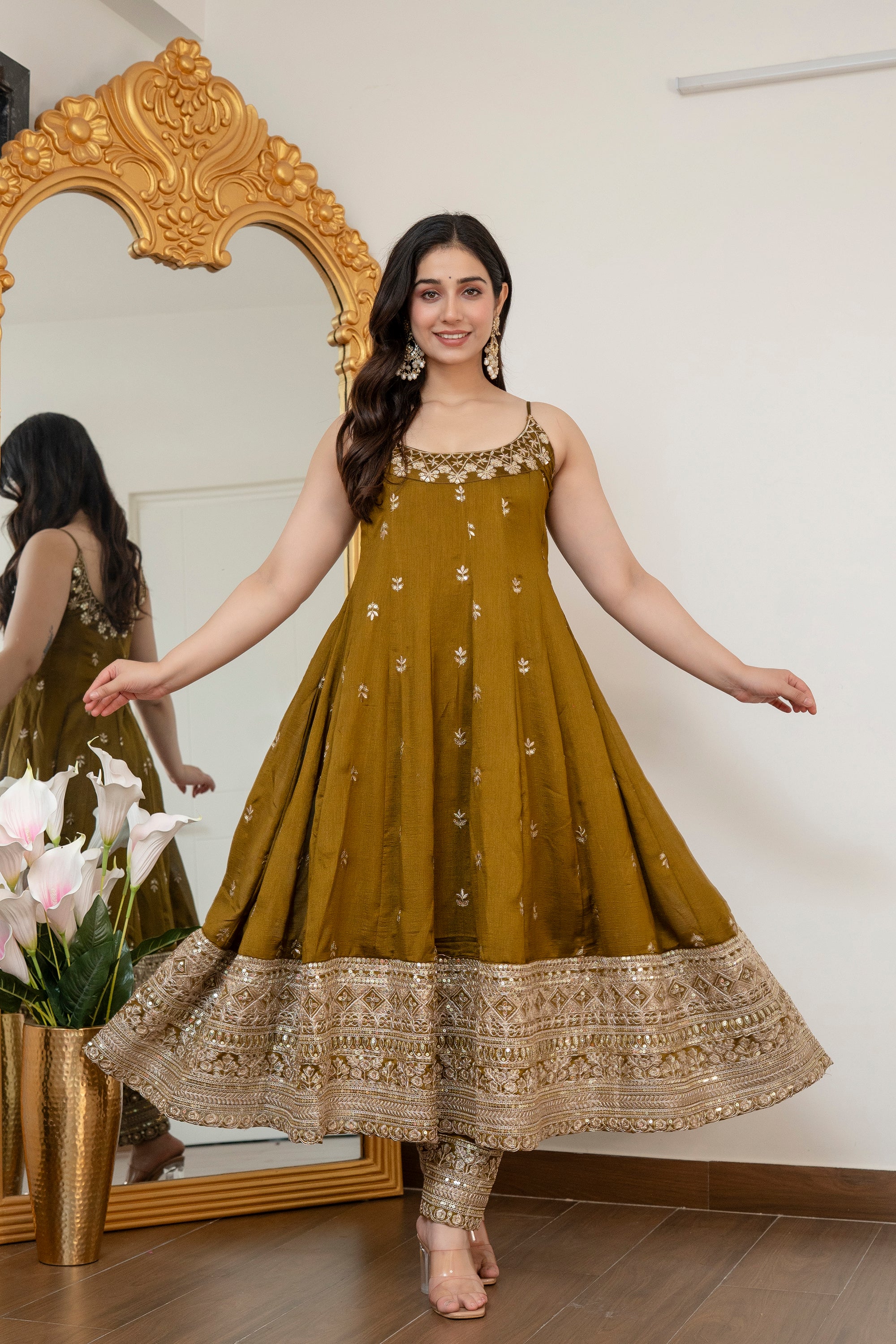 Mehndi Premium Quality Anarkali Suit Set