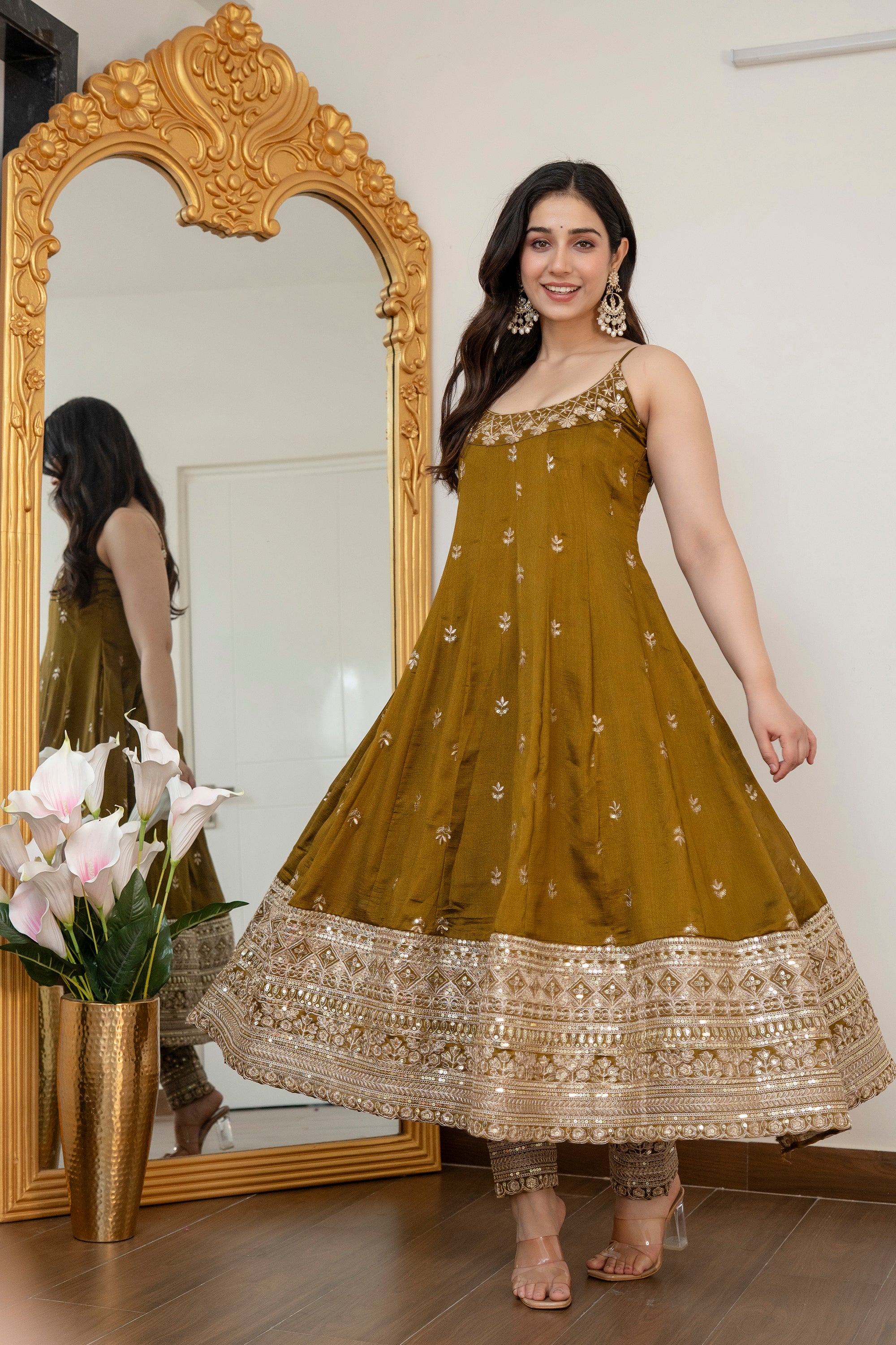 Mehndi Premium Quality Anarkali Suit Set