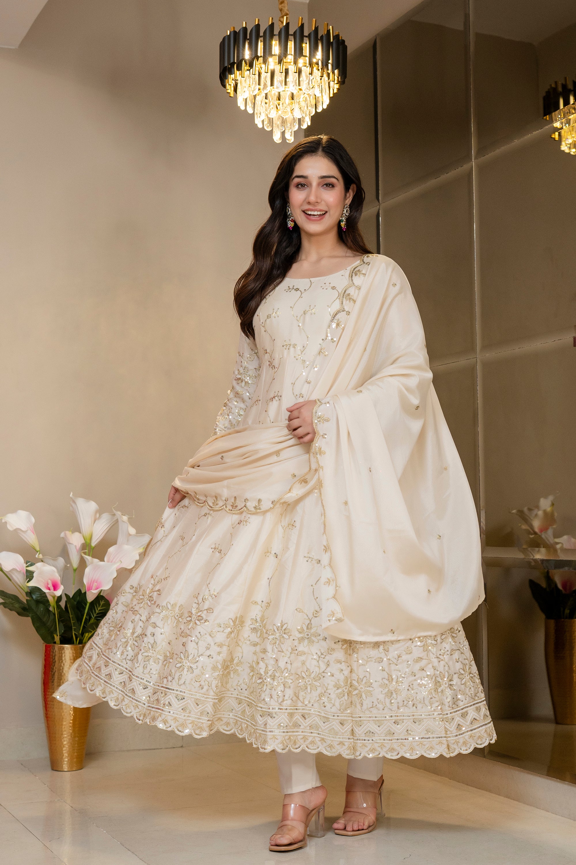 Luxury Chinon Silk Elegant Anarkali Suit Set