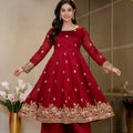 Luxury Maroon Embroidered Anarkali Suit Set