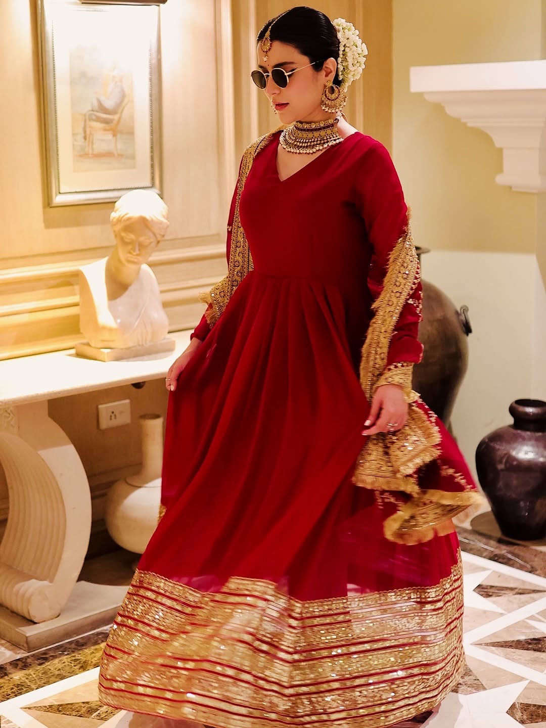 Nupura Maroon Designer Embroidered Zari Sequins Work Gown