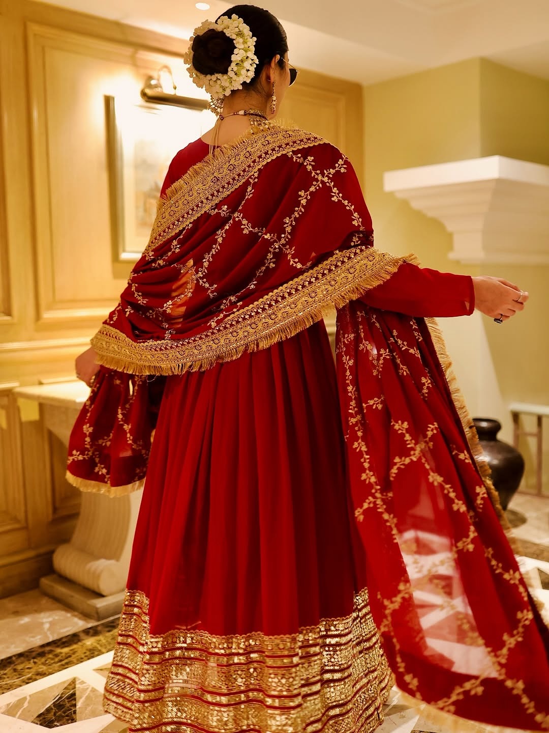 Nupura Maroon Designer Embroidered Zari Sequins Work Gown