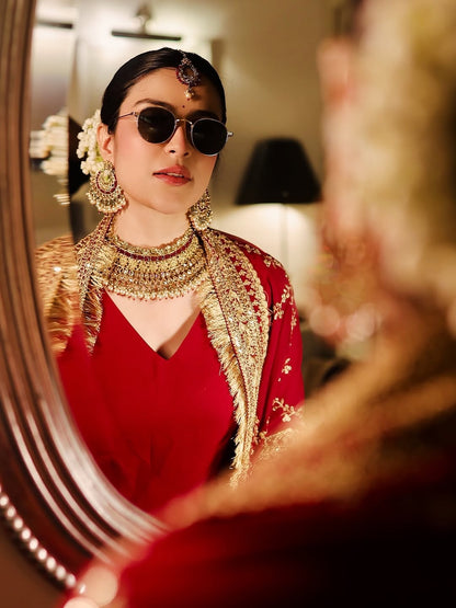 Nupura Maroon Designer Embroidered Zari Sequins Work Gown