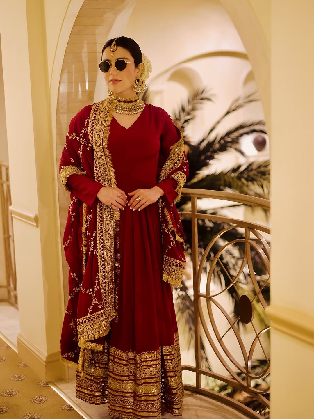 Nupura Maroon Designer Embroidered Zari Sequins Work Gown