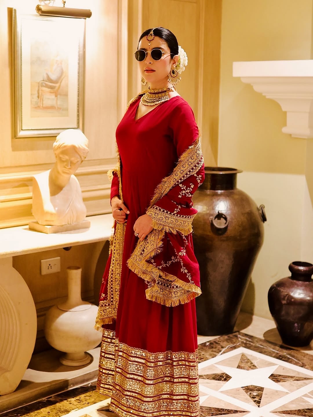 Nupura Maroon Designer Embroidered Zari Sequins Work Gown