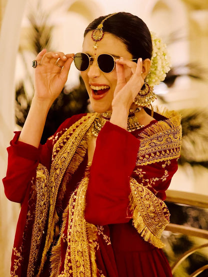 Nupura Maroon Designer Embroidered Zari Sequins Work Gown