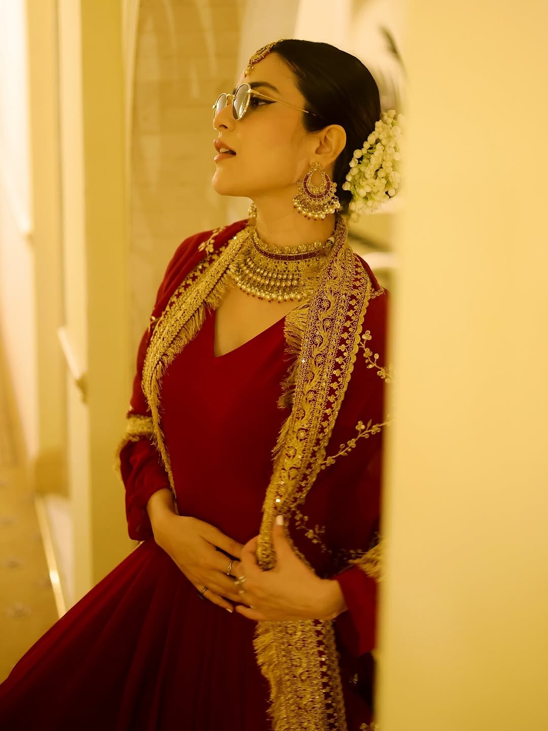 Nupura Maroon Designer Embroidered Zari Sequins Work Gown