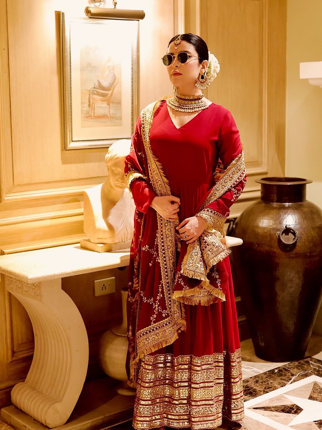 Nupura Maroon Designer Embroidered Zari Sequins Work Gown