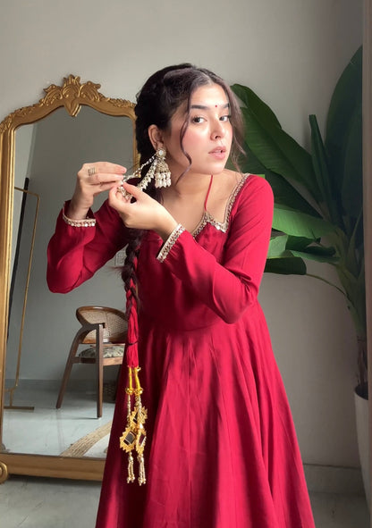 Neha Maroon Premium Anarkali Suit Set