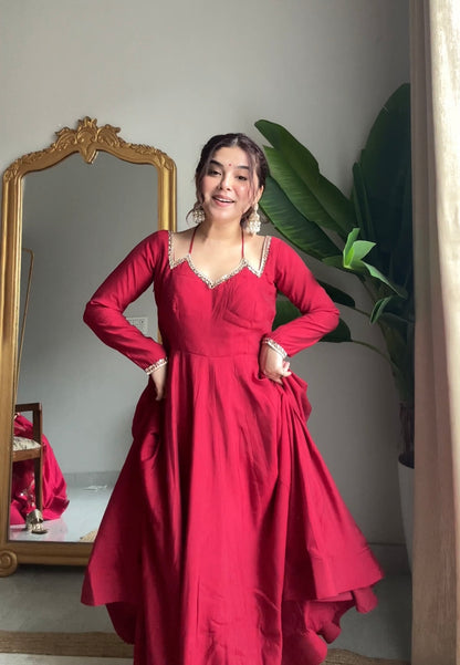 Neha Maroon Premium Anarkali Suit Set