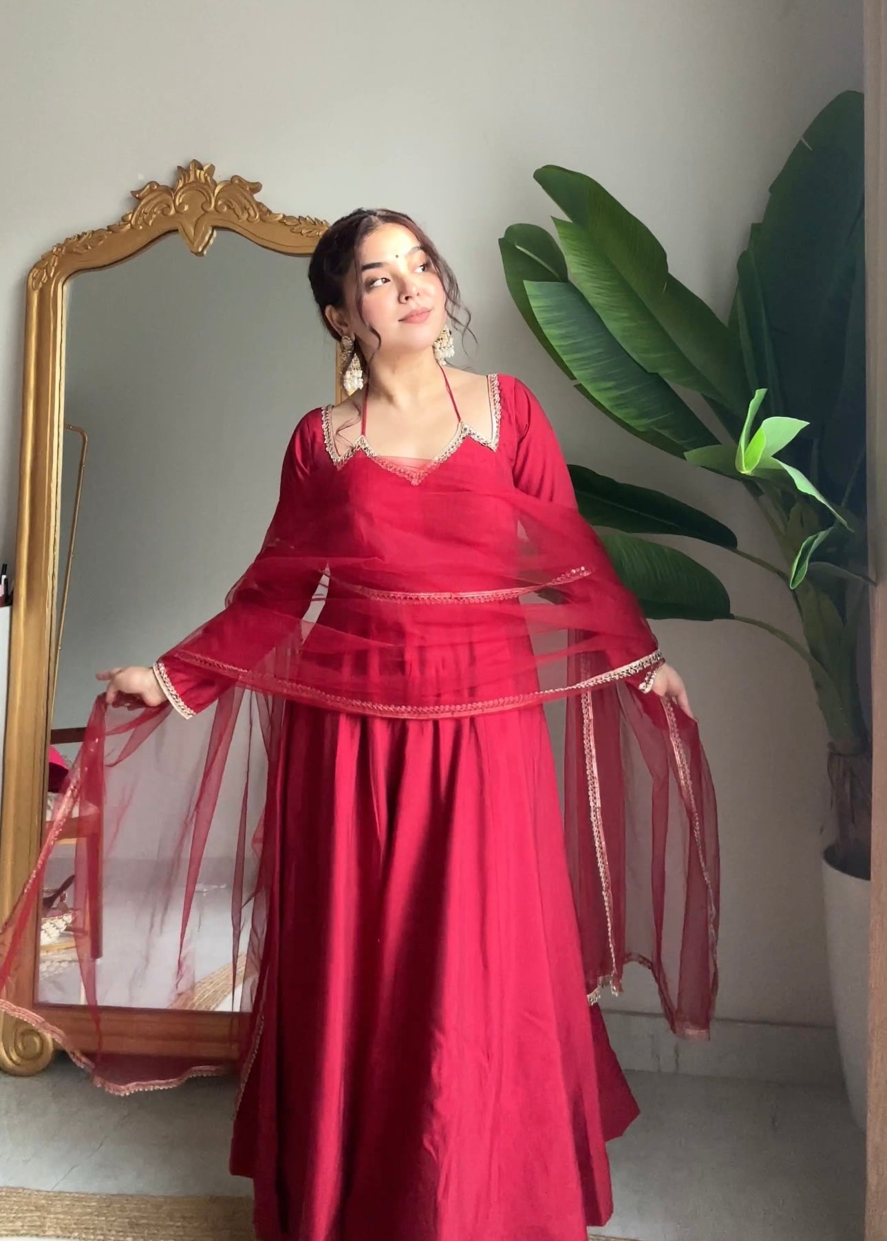 Neha Maroon Premium Anarkali Suit Set