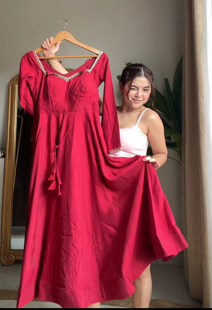 Neha Maroon Premium Anarkali Suit Set