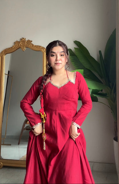 Neha Maroon Premium Anarkali Suit Set