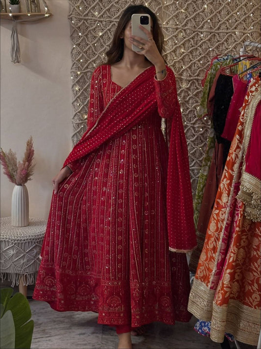 Maroon Red Color Anarkali Suit Set