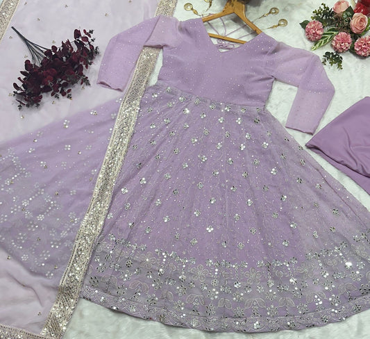 Faux Blooming Foil Work Anarkali Suit Set
