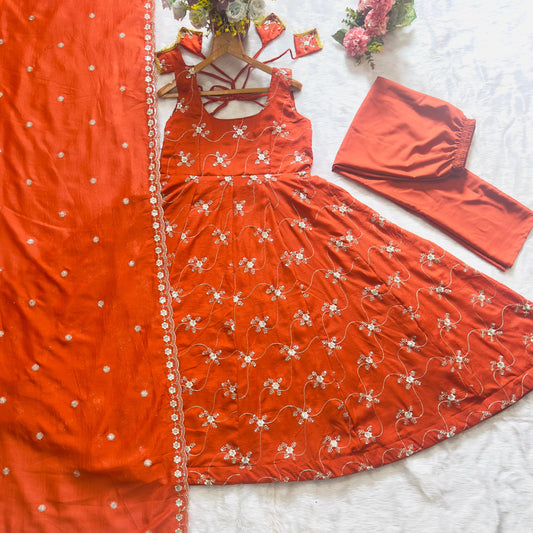 Kesriya Silk Orange Color Anarkali Suit Set