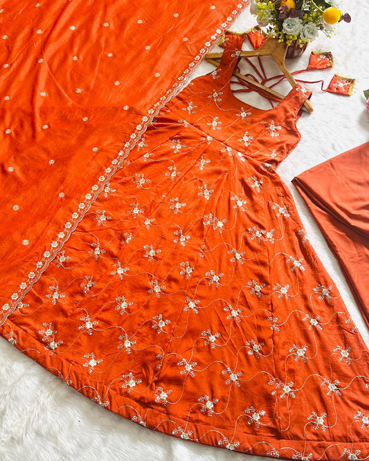 Kesriya Silk Orange Color Anarkali Suit Set