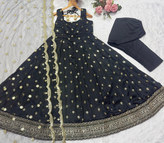 Premium Black Silk Anarkali Suit Set