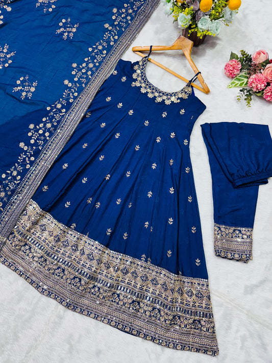 Vichitra Silk Blue Color Anarkali Suit Set
