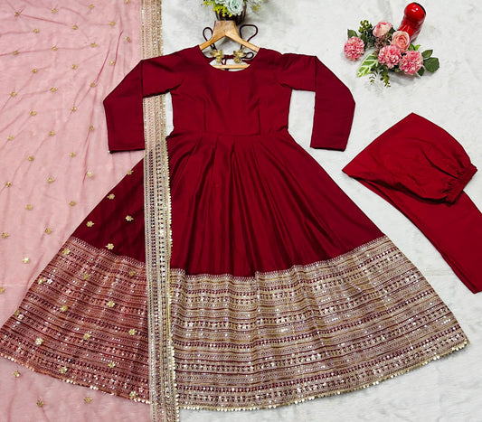 Red Maroon Anarkali Suit Set