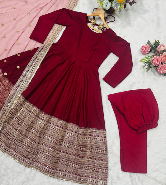 Red Maroon Anarkali Suit Set