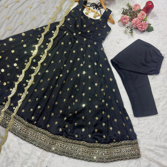 Premium Black Silk Anarkali Suit Set