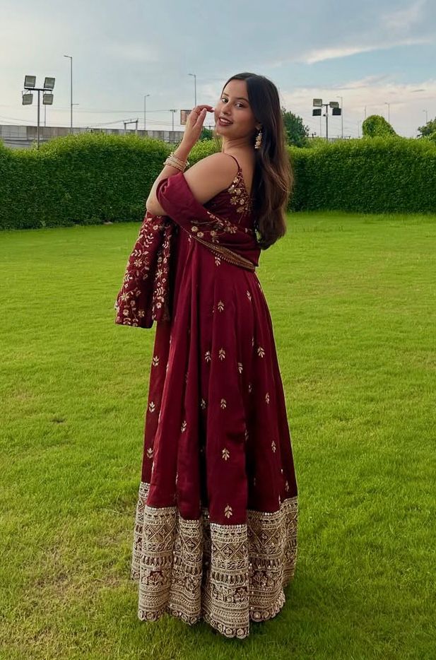 Vichitra Silk Maroon Color  Anarkali Suit Set