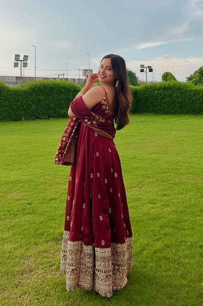 Vichitra Silk Maroon Color  Anarkali Suit Set