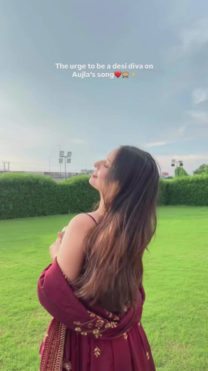 Vichitra Silk Maroon Color  Anarkali Suit Set